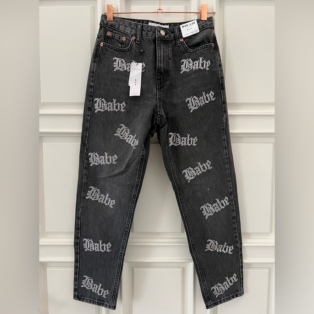 Topshop Rhinestone Embellished Babe Jeans